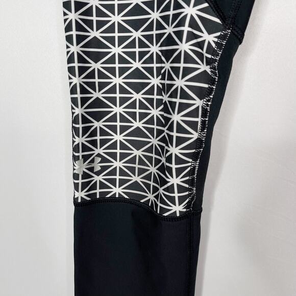 Under Armour Womens Medium M Black White Geometric Print Colorblock Leggings - Picture 6 of 14